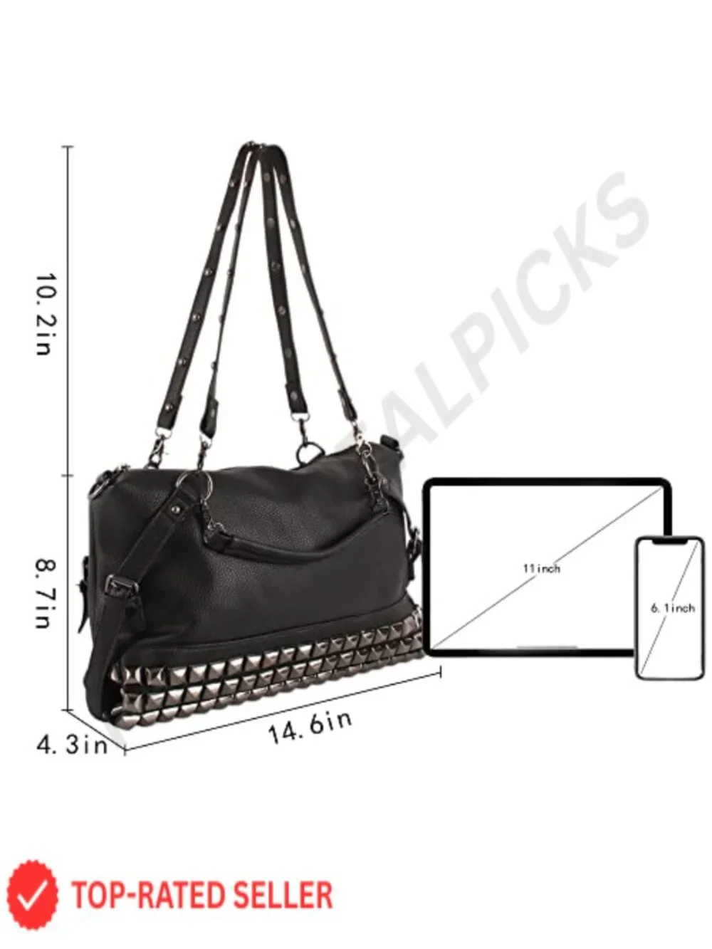 Women Punk Rivet Tote Satchel Handbags Large Capacity Studded Shoulder Bag
